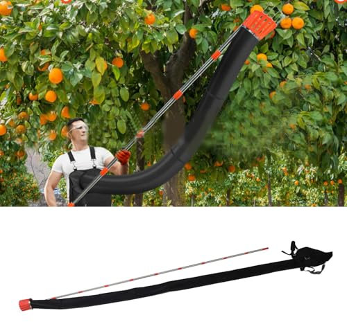 Cueilleur de Fruits avec Manche Télescopique, Cueilleur de Pommes Télescopique 3,96 M, Cueilleur de Fruits avec Sac Entonnoir, Cueilleur de Cerises en Acier Inoxydable, Cueilleur