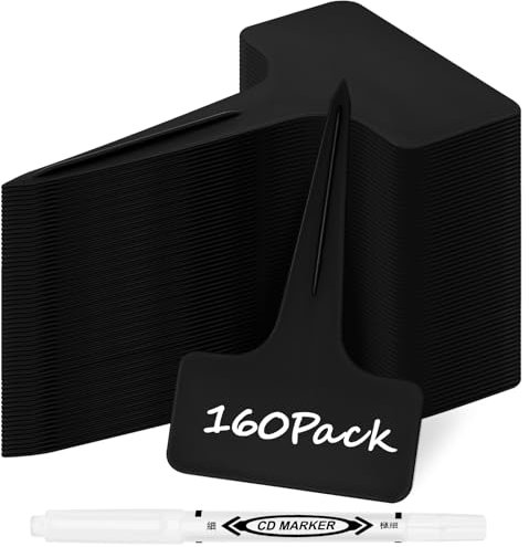 Lot de 160 étiquettes pour plantes en plastique de qualité supérieure - 160 x noir - Étiquettes pour plantes à écrire - Résistantes aux intempéries - Pour légumes, herbes, fleurs