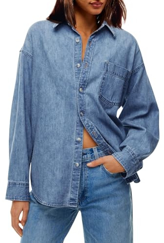 Cicy Bell Womens Oversized Denim Shirt Jean Jacket Button Down Shirts Long Sleeve Tops Trendy Shackets 2026 Spring Fashion Outfits Clothes