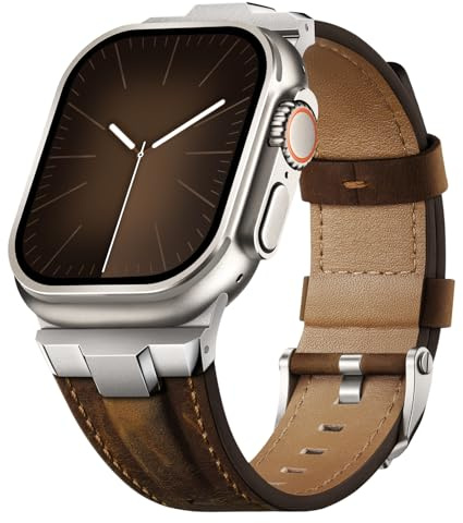 Suitisbest Läderarmband kompatibelt med Apple Watch Ultra 2 armband 49 mm 46 mm 45 mm 44 mm 42 mm, äkta läder, robust metallanslutning för iWatch Ultra 10 9 8 7 6 5 4 3 SE