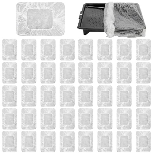 Paint Tray Liners, 40 PCS Disposable Roller Tray Liners, Transparent Elastic Band Design Paint Pan Liners for Painting Wall and Ceilings, Suitable for Tray up Within 200CM in Circumference