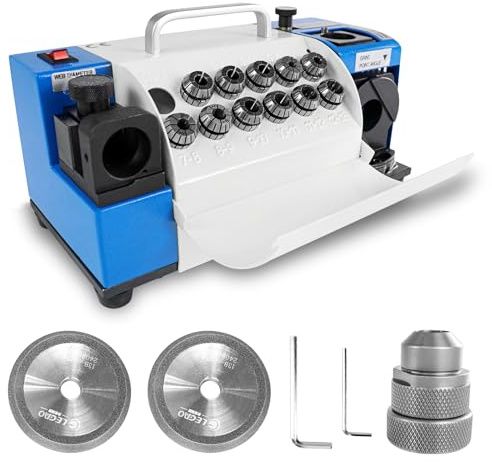 Drill Bits Sharpener, 3-13mm Drill Bit Grinding Machine, Lip Relief Angle & 95°-135° Point Angle Adjustable Drill Bit Re-Sharpener, Portable Bits Sharpening Machine with 11 Collets, CBN & SDC Wheel