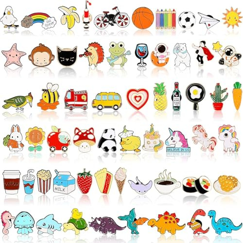 50Pcs Pin Badges Set - Cartoon Cute Pins, Funny Badges, Display Cartoon, Never Fall Off, Lightweight Portable, for DIY, Gift-giving Clothes Jacket Jeans Backpack Bags Hats Decoration(Style Random)
