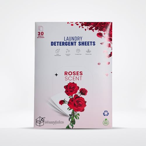 Wessyjuice Laundry Detergent Sheets, 30 Sheets for 60 Loads, Fresh Linen, Rose, Ocean Breeze Scents, Plastic-Free, Cruelty-Free (Rose)
