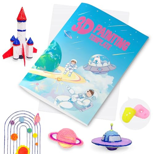 Vomika Livre de dessin d'impression stylo 3D, thème de l'espace extra-atmosphérique, 40 motifs graffitis, moules de dessin pour imprimante 3D avec une planche transparente en PVC, pochoirs en papier