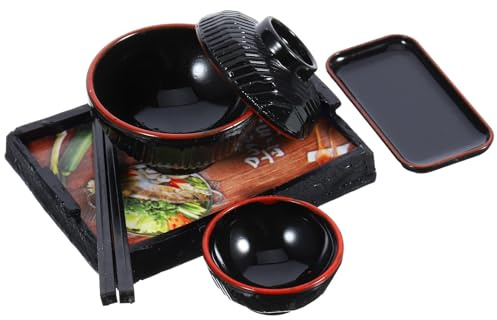FUNOMOCYA Set di Stoviglie in Miniatura Giapponesi 5 Pezzi per Casa delle Bambole, Accessori Cucina in Plastica Stabile, Decorazioni Leggere per Scenografie e Collezioni Miniature