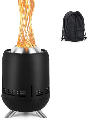 Relaxdays Chimenea de Mesa sin Humo, Acero Inoxidable, Al x Ø 23,5 x 16,5 cm, Bolsa de Transporte, Camping, Negro