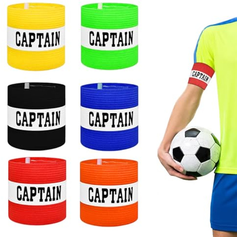 Captains Armband, 6 Pcs Set Kids Captain Armband Football, with High Elastic Fabric, Blue Red Black Green Yellow Orange, 12.2in*3.1in, Ideal for Sports Training and Matches