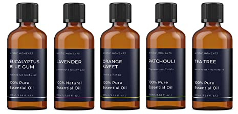 Mystic Moments | Coffret Cadeau Huiles Essentielles Préférées 5x100ml | Eucalyptus, Lavande, Orange | Parfum polyvalent