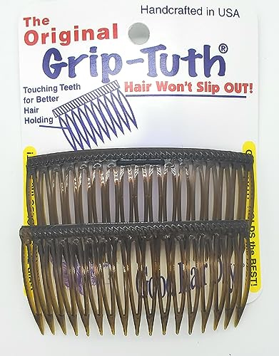 Grip-Tuth Combs - Set Of 2 Hair Side Combs - Hair Combs For All Types Of Hair - Decorative & Hair Styling Women Accessories (3 ¼ ″ Wide)