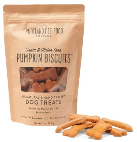 Portland Pet Food Company Pumpkin Dog Treats Healthy Biscuits for Small Medium & Large Dogs - Grain-Free, Human-Grade, All Natural Cookies, Snacks & Puppy Training Treats - Made in The USA - 5 oz
