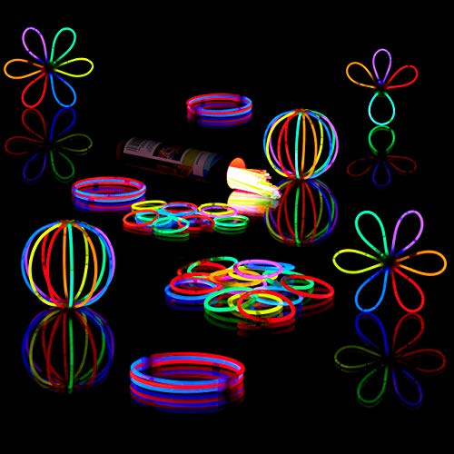 Relaxdays 1000 x Knicklichter inklusive 1040 x 3D-Verbinder, 8 h Leuchtdauer, Glow Stick, Leuchtstäbe Profiqualität, 7-Farb-Mix