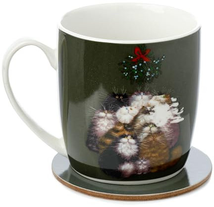Puckator Weihnachten Kim Haskins Die 12 Katzen der Weihnacht Tasse & Untersetzer Set aus Porzellan