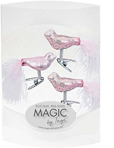 MAGIC 3 Vögel 4,5 cm Glas Weihnachtsschmuck Weihnachtsdeko Christbaumkugeln Christbaumschmuck 45mm (Lovely Magnolia // rosa)