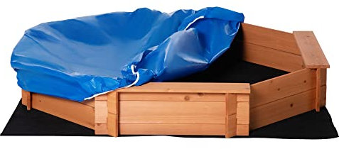 Outsunny Arenero de Madera para Niños Arenero Infantil Octágono con Cubierta de Poliéster y Tela no Tejida Juego para Niños de 3-8 Años para Patio Jardín 139,5x139,5x21,5 cm Rojo y Azul