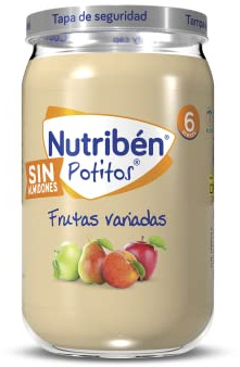 Nutribén Potitos, Tarrito de Frutas Variadas, Para Bebés a partir de 6 Meses, Sin Almidones, Sin Azúcares Añadidos, 235 g