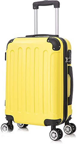 RAYKONG Maleta Cabina ABS 55x40x20cm (40L) - Trolley pequeña Equipaje de Mano - 4 Ruedas Dobles Giratorias 360ª - Amarillo