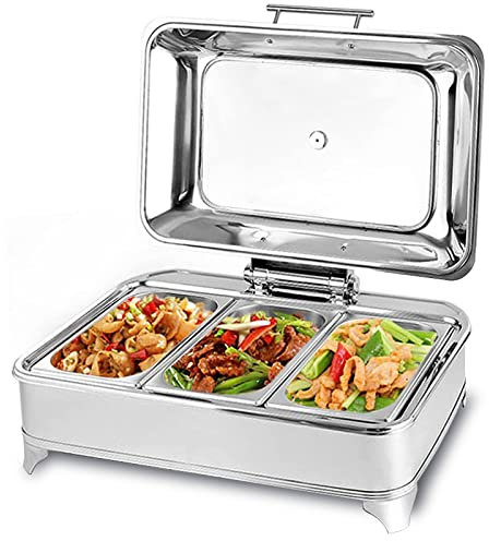 RSHJD Chafing Dish Electrico 9L Calentador de Buffet Acero Inoxidable, Calentador de Comida Comercial con Tapa Visible para Hotel, Fiesta y Cocina, Temperatura Regulable