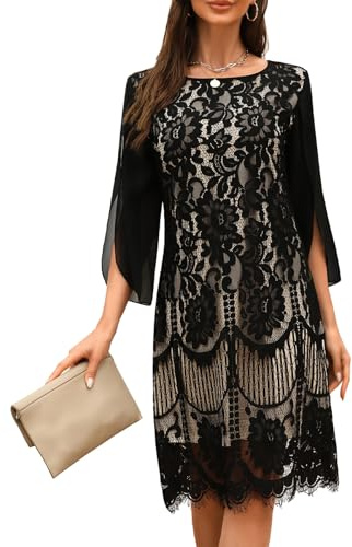 COOAN Wedding Guest Cocktail & Formal Dresses for Women - Lace Sequin Prom Evening Dress Black Almond