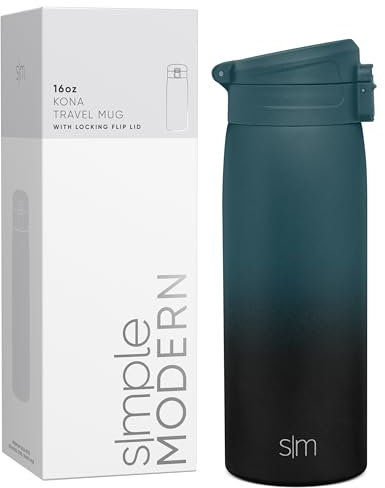 Simple Modern Vaso Termico Cafe para Llevar con Tapa de Cierre Rápido | Taza Termica de Acero Inoxidable Aislado | Regalos para Mujeres & Hombres | Kona | 470ml | Moonlight