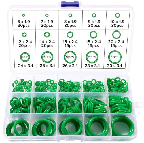 Lyeteung 260 Pièces 15 Tailles Kit O Ring Joints D'étanchéité, Assortiment Joint Torique en Silicone, Vert