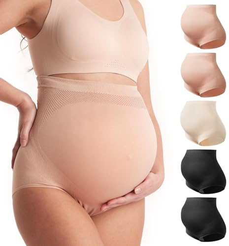 momcozy Maternity Pants High Waist, Seamless Maternity Underwear Over Bump | Soft Pregnancy knickers for Women Cotton Lining