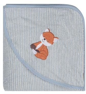 Sterntaler Kapuzenbadetuch Fuchs Filou 100x100 cm – Babyhandtuch mit Kapuze aus 100% Baumwolle, saugfähig & weich – Kinder Badetuch mit dezenten Streifen und süßer Applikation – Unisex graublau