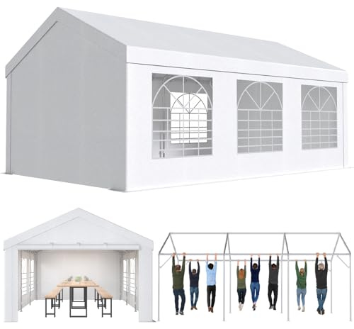 Devoko Pavillon 4x6,Partyzelt 4x6 Wasserdicht Stabil,Pavillon mit 170g PE-Plane,Metall Gestell Gartenzelt,UV-Schutz 50+Große Luxus Hochzeitszelt Festzelt,Zelt Weiß