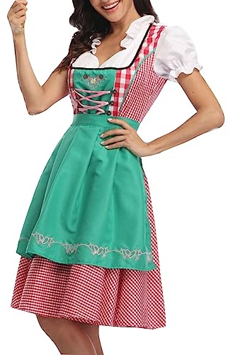 Vestido tradicional para mujer Halloween Oktoberfest vestido moldeador del cuerpo disfraz de escenario vestido de Nochevieja, verde, M