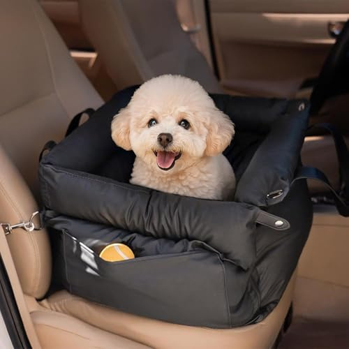 Seggiolino auto per cani di piccola taglia, rimovibile e lavabile, in memory foam, con tasche portaoggetti e guinzaglio di sicurezza a clip, seggiolino auto per animali domestici, trasportino per