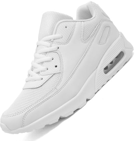 LECYGNB Mens Fashion Trainers Running Shoes Cushion Casual Sneakers Walking Tennis Gym Athletic Sports Breathable Lightweight White UK 8.5