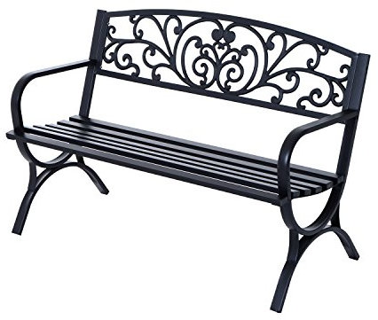 Outsunny Banc de Jardin terrasse en Acier Fonte Noir 3 Places 127 x 60 x 85 cm Charge Max 240 Kg