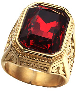 PAURO Herren Edelstahl Jahrgang Golden Square Eheringe Mit GroßEn Stein Rot GrößE 60