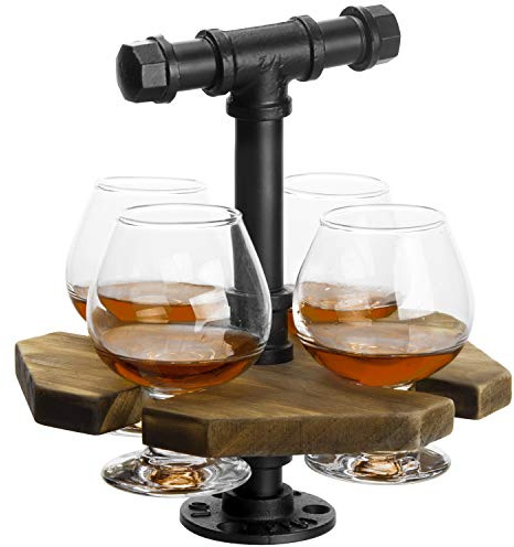 MyGift Beer Flight Boards with 4 Glasses, Whiskey Flight Tasting Set Tequila Margarita Flight Board Wood Portable Tasting Serving Caddy for Home Bars, Tasting Events, Craft Beer Enthusiasts
