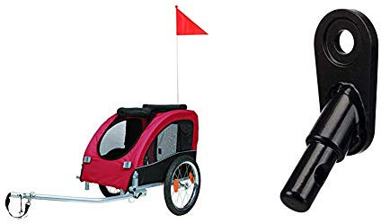 TRIXIE 12814 Fahrrad-Anhänger, M: 63 × 68 × 75/137 cm, schwarz/rot & 12819 Anhängerkupplung für Fahrrad-Anhänger