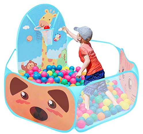 Esenlong - Piscina per bambini, pieghevole, per giocare a cartoni animati, con canestro da basket per 6 mesi e 5 anni