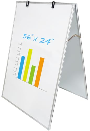 JILoffice Dry Erase Board, Magnetic White Board 36 X 24 Inch, Double Sided Whiteboard Easel, Silver Aluminum Frame with Two Flipchart Hooks for Office Home and School