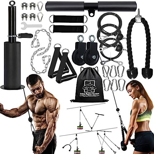 Favuit Kabelzug Fitness Kabel Latzug Unterarmtrainer Set, Gym Arm-Krafttraining Trizeps Seil Gewicht Fitnessgerät DIY Latzugturm Kabelzug Pulley System für Zuhause Gym Bizeps Curl Trizeps Armtraining