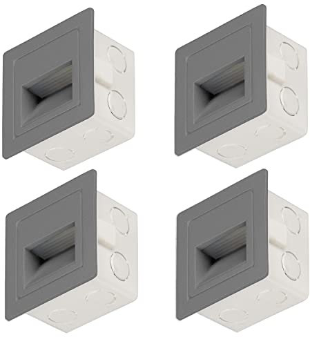 Popp® Pack x4 Baliza LED 3W con Caja empotrable Luz Calida 3000K 300LM IP65 220V Aluminio Gris cuadrado Interior Exterior Luz de escalera, lámpara de pared (Gris Cuadrado 3000K)