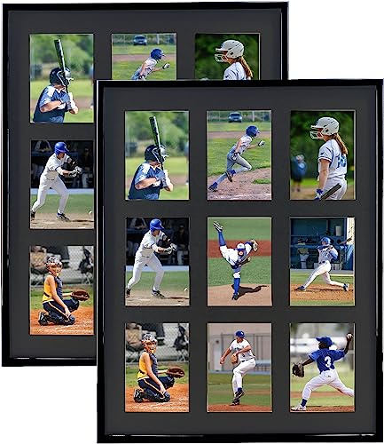 Trading Card Display Frame for 9 Standard Cards, 2 Pack, UV Protection, Black Acid-Free Mat, Sports Card Collector Wall Display, Holder for Baseball Basketball Football Hockey Standard Cards