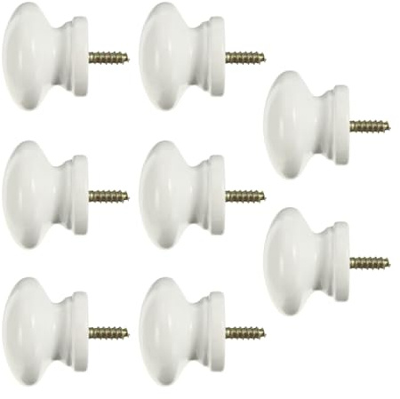 Housoutil 8Pcs Self Tapping Solid Wood Door Knobs Round Cabinet Handles for Wardrobe and Drawer Easy Installation Wooden Knobs for Interior Doors
