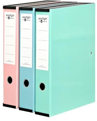 Box File Laminated Pastel Colour Foolscap, Lockspring, Ring Pull & Catch, 75mm Spine, Assorted Box of 3, Pastel Pink, Pastel Blue & Pastel Green