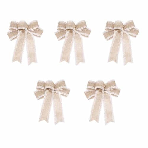 SHTGOI 5 Stück Weihnachts Schleifen Weihnachtsbaum Bögen Jute Schleifen mit Spitze Groß Tannenbaum Kranz Bogen Dekorative Schleife für Weihnachten Party Geschenk Dekoration 18 * 23 * 5cm Hanf5#