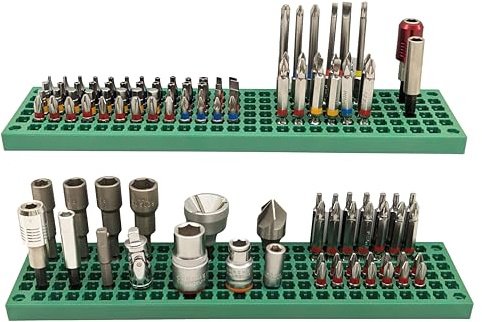 FREE ZONE 2 Stück Bithalter Leer (Grün) | Taper-Lock-System ohne Magnet | 158 Löcher Bit Aufbewahrung für 1/4 Zoll Sechskant-Bits & Schraubendreher Zubehör | Werkzeugbox Einlage