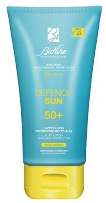 BioNike Defence Sun - Latte Solare SPF 50+ per Pelli Sensibili e Intolleranti, con Niacinamide e Vitamina E, Protettivo e Antiossidante, Waterproof, Texture Non Appiccicosa, Formato Viaggio 100 ml