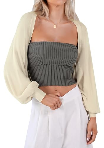 Totatuit Women's Y2K Bolero Shrugs Long Sleeve Knitted Cropped Bolero Cardigans Open Front Casual Cardigan for Dress Apricot