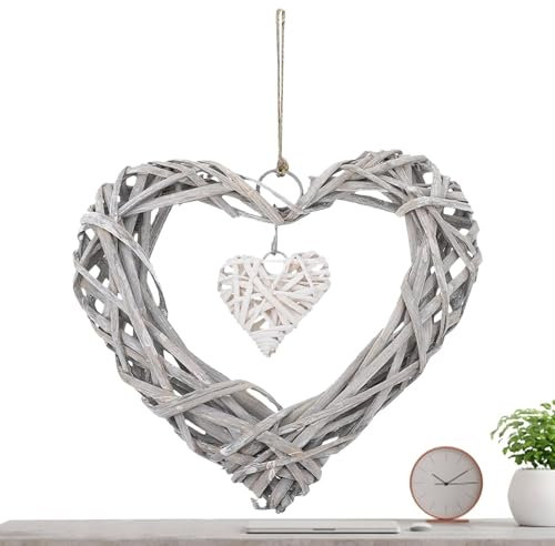 Decoración de pared de corazón de ratán, marco de exhibición, decoración de corazón, mimbre natural en forma de corazón, adorno de corona de mimbre para dormitorio, boda romántica