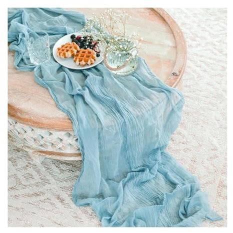 OZLCUA Runner da tavola in Garza 2PCS Olive Moss Green Gauze Semi-Sheer Table Runner Cheesecloth Tablecloth for Wedding Party Bridal Shower Table Decor Lavabile Tablerunner(Sky Blue,90X400cm)