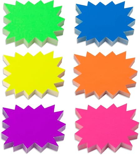 300 st Starburst-skyltar fluorescerande prisskyltar, tomma stjärnformade skyltar pris iögonfallande, detaljhandels prisetikett garage försäljningsetiketter för festgåvor
