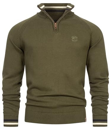 Indicode Herren INSwift Strickpullover mit Stehkragen und Reißverschluss | Herrenpullover Pulli für Männer Army, M